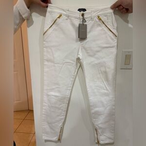 Tom Ford White Skinny Jeans with Gold Zippers